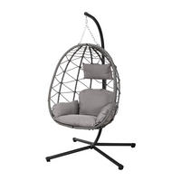 HÄNGESESSEL mit Gestell und Kissen aus Stahl PE-Rattan Polyester in Braun Schwarz Mittelgrau100 cm x 100 cm x 195 cm - Grau, Metall (100/195/100cm) - Livingandhome