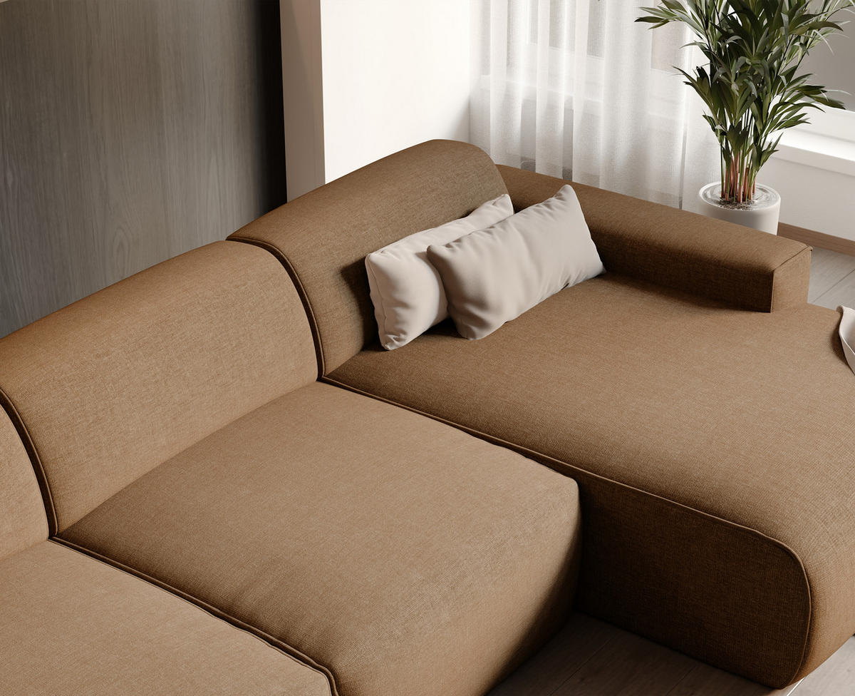 ECKSOFA DOVE Chenille-Stoff in Braun - Braun, Holzwerkstoff/Kunststoff (250/90cm) - Idohome