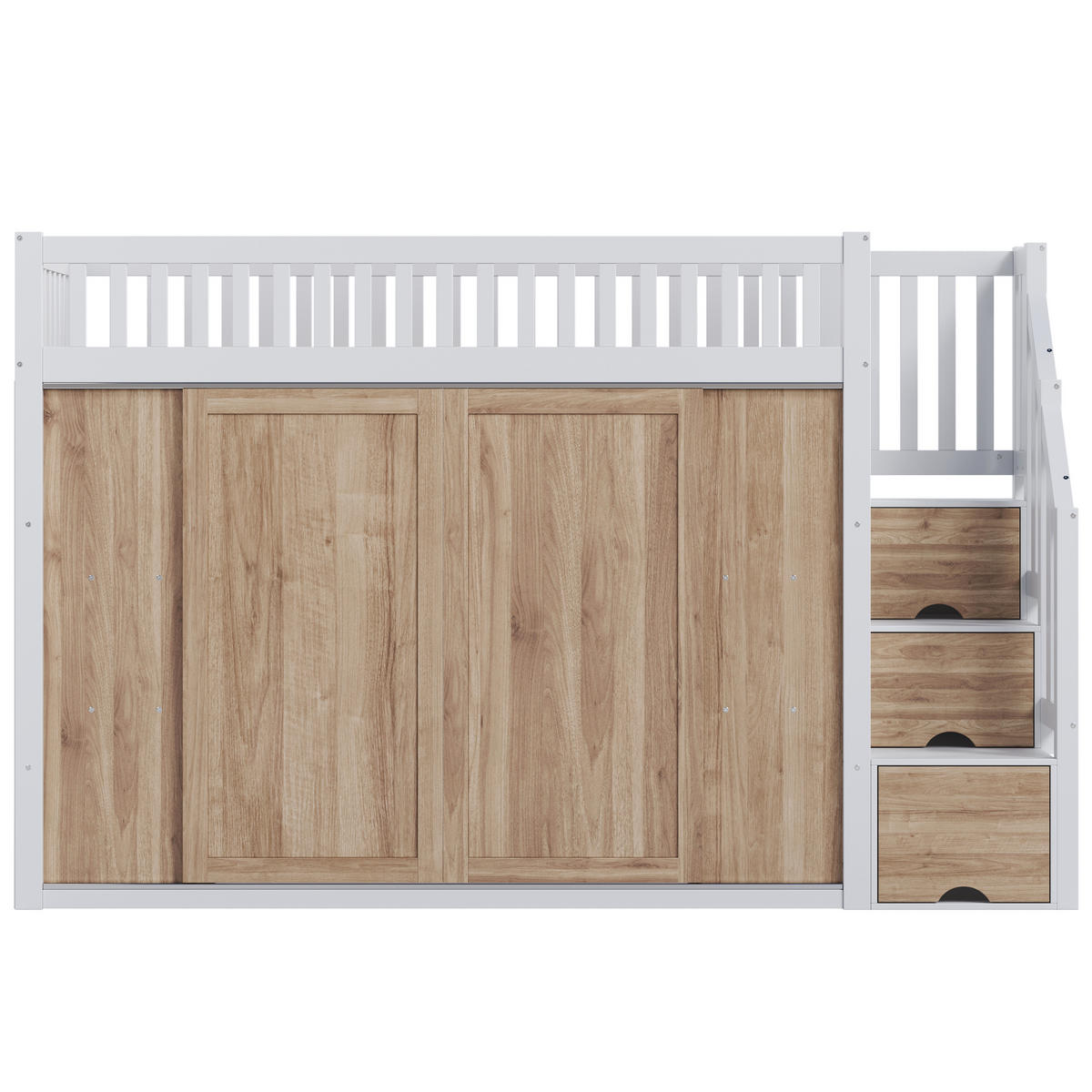 HOCHBETT 90/200 cm mit Kleiderschrank, Treppenschrank und App-gesteuerter LED-Lichtleiste, Weiß/Eichefarben - Weiß, Holzwerkstoff (90/200cm) - Redom