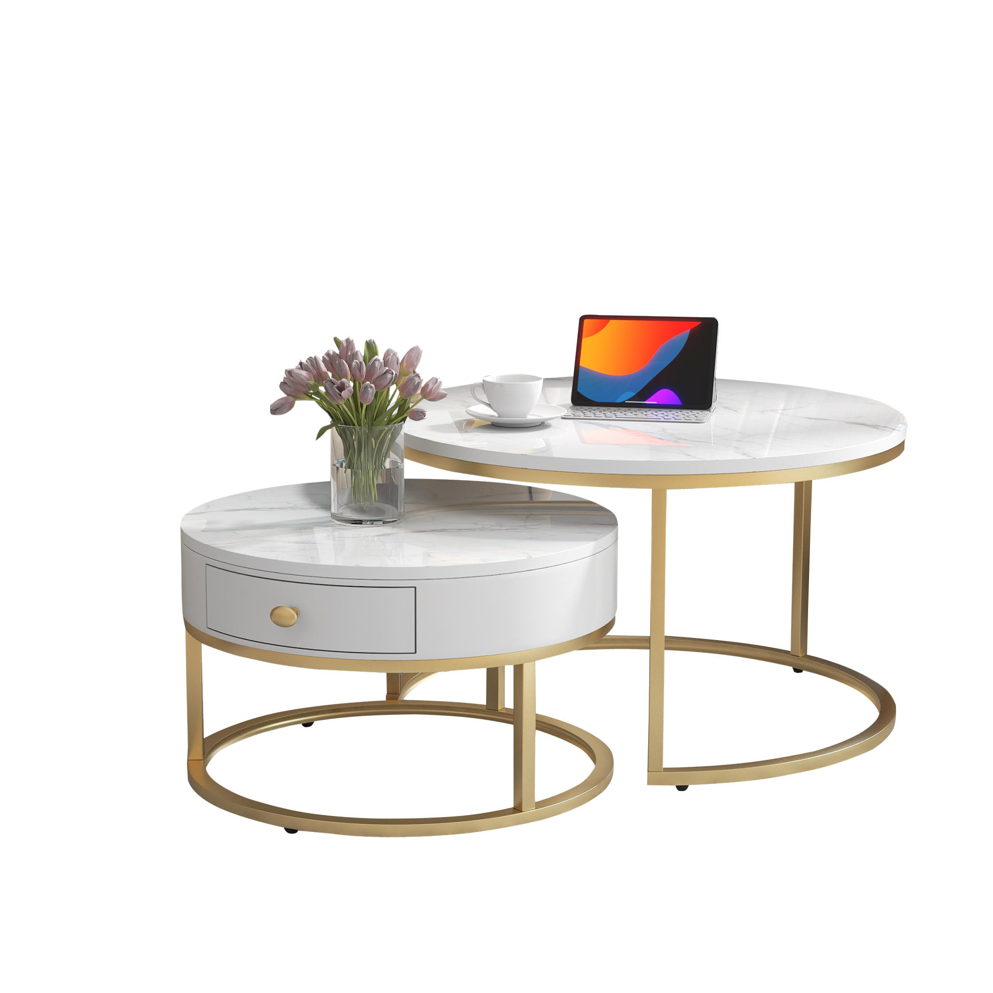COUCHTISCH 70/70/48 cm und 50/50/43.5 cm Weiß aus MDF mit Nesting-Design - Weiß, Holzwerkstoff (70/70/45cm) - OKMYHOME