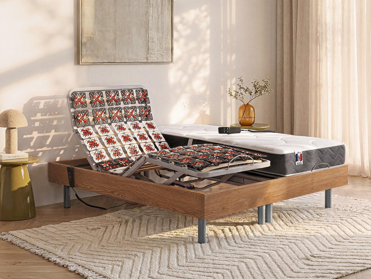 BETT mit elektrischem Lattenrost - 2 Personen - holz - naturfarben hell Jupiter - Naturfarben, Holz/Holzwerkstoff (70/190cm) - Vente-Unique