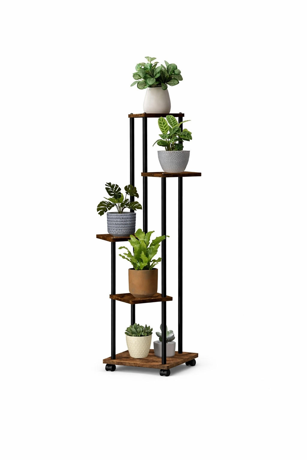 DANDIBO Blumentreppe Indoor Metall Schwarz 5 Etagen 96580 Blumenregal Pflanzenständer Modern Blumenständer Design - Schwarz, Metall (30/111/30cm) - DanDiBo