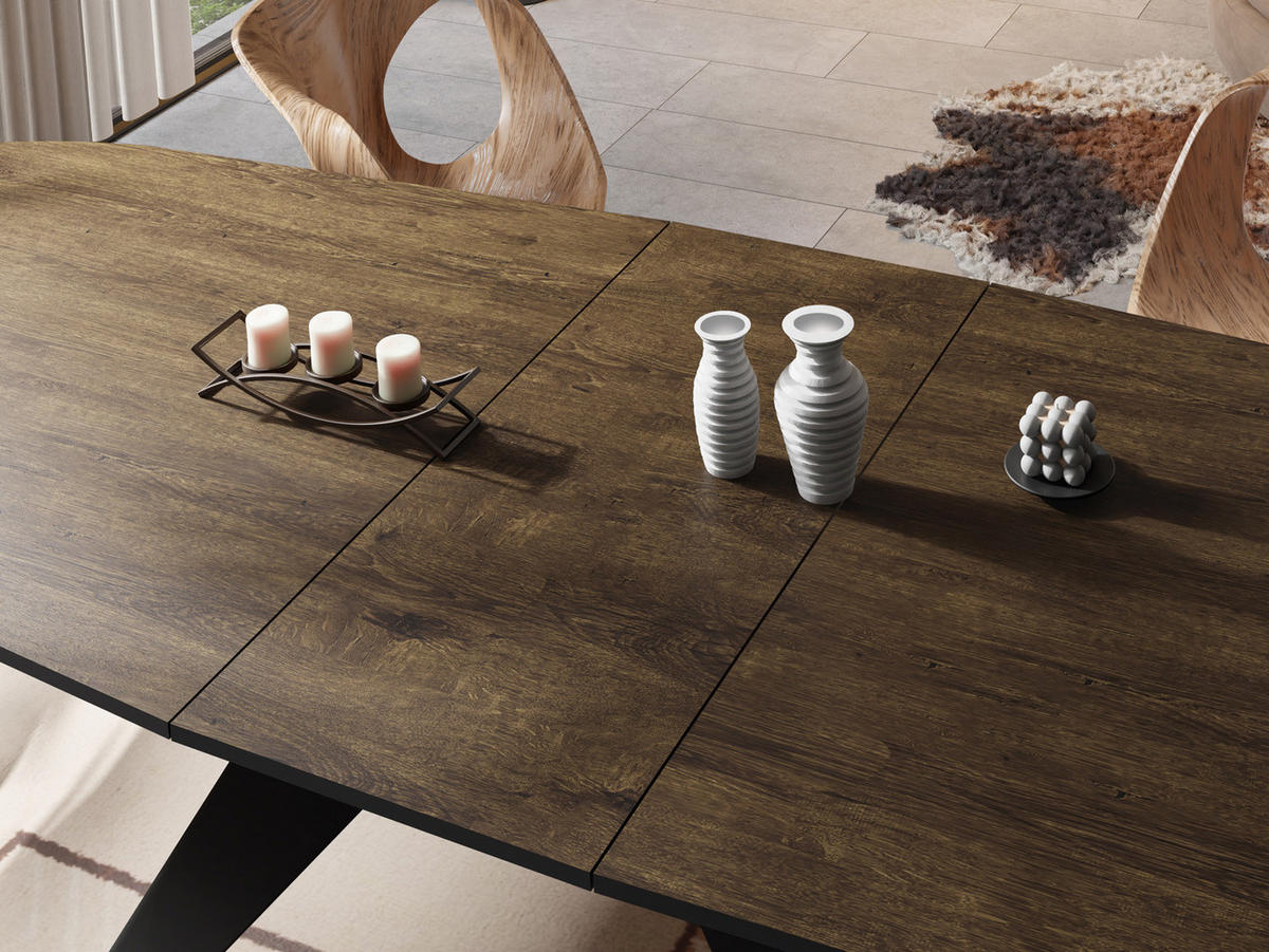 ESSTISCH Foster rechteckig ausziehbar, Lefkas Eiche 160-198/80/76 cm - Alteiche/Schwarz, Holzwerkstoff/Metall (160/80/76cm) - WFL GROUP