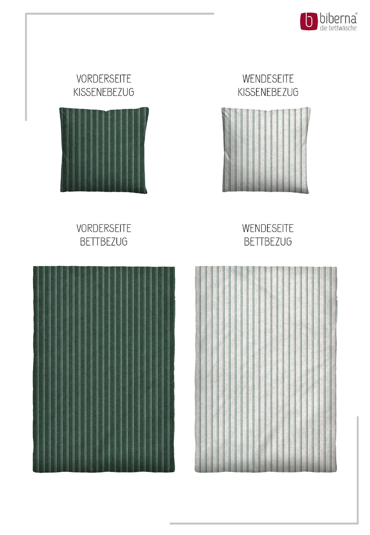 BETTWÄSCHE-GARNITUR Premium Melange Webstreifen dunkelgrün, 135x200 cm + 80x80 cm - Dunkelgrün, Textil (135/200cm) - biberna