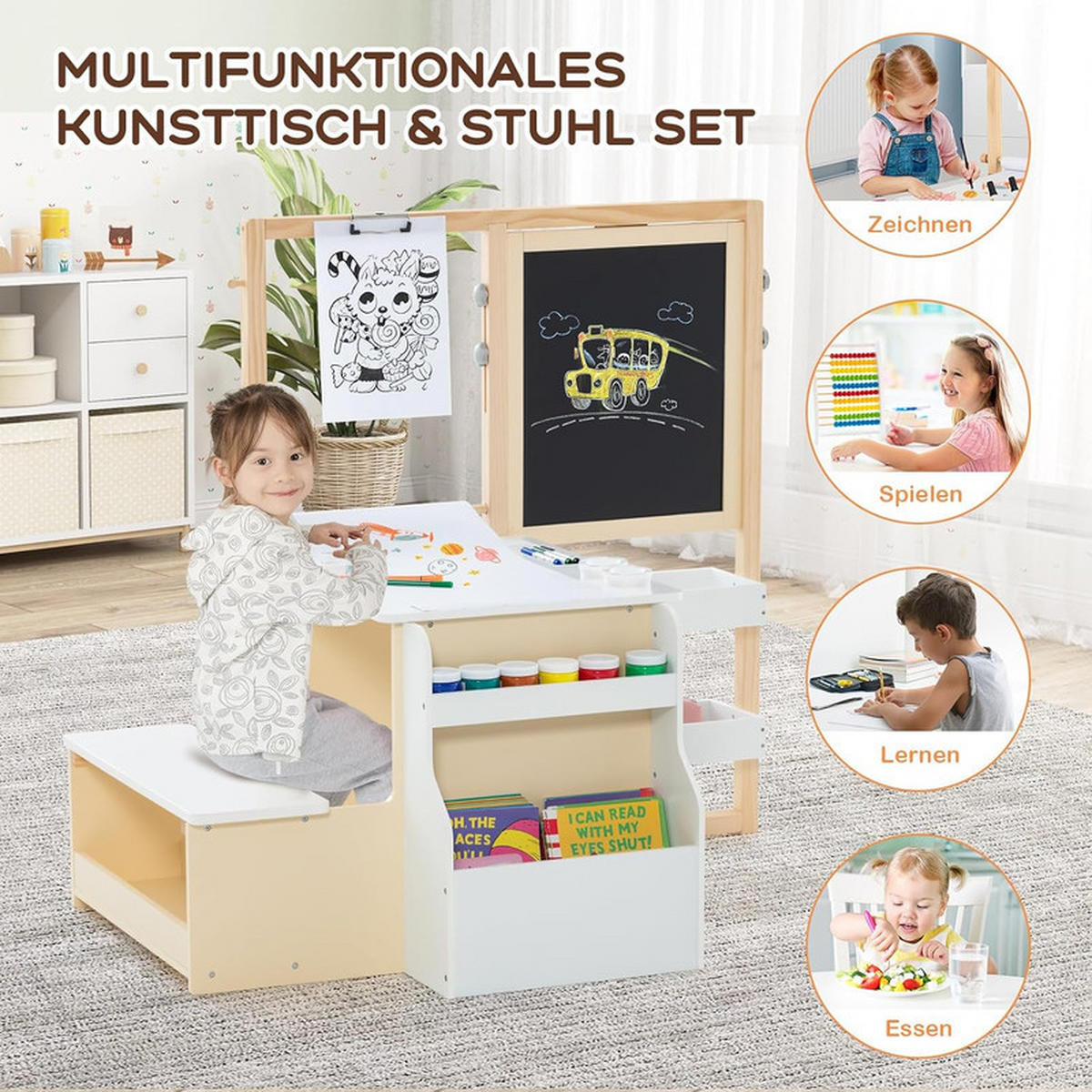 KINDERTISCHGRUPPE aus Holz weiß - Weiß, Holzwerkstoff (114/100/81cm) - COSTWAY