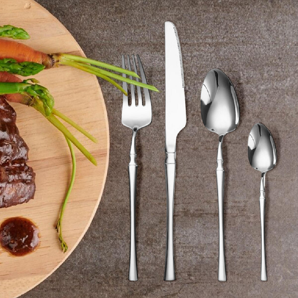 BESTECK-SET, 24-teilig, Edelstahl, 6 Pers., ergonomisch - Silberfarben, Metall