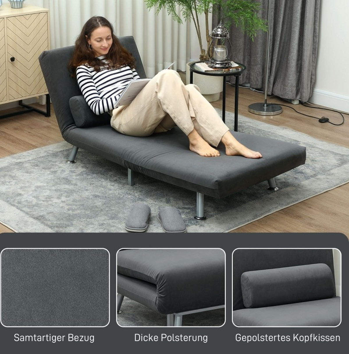 SCHLAFSESSEL in Dunkelgrau 70x75x75 cm mit Schlaffunktion und ausziehbarer Sitzfläche - Dunkelgrau, Textil (75/75/70cm) - IVMEU