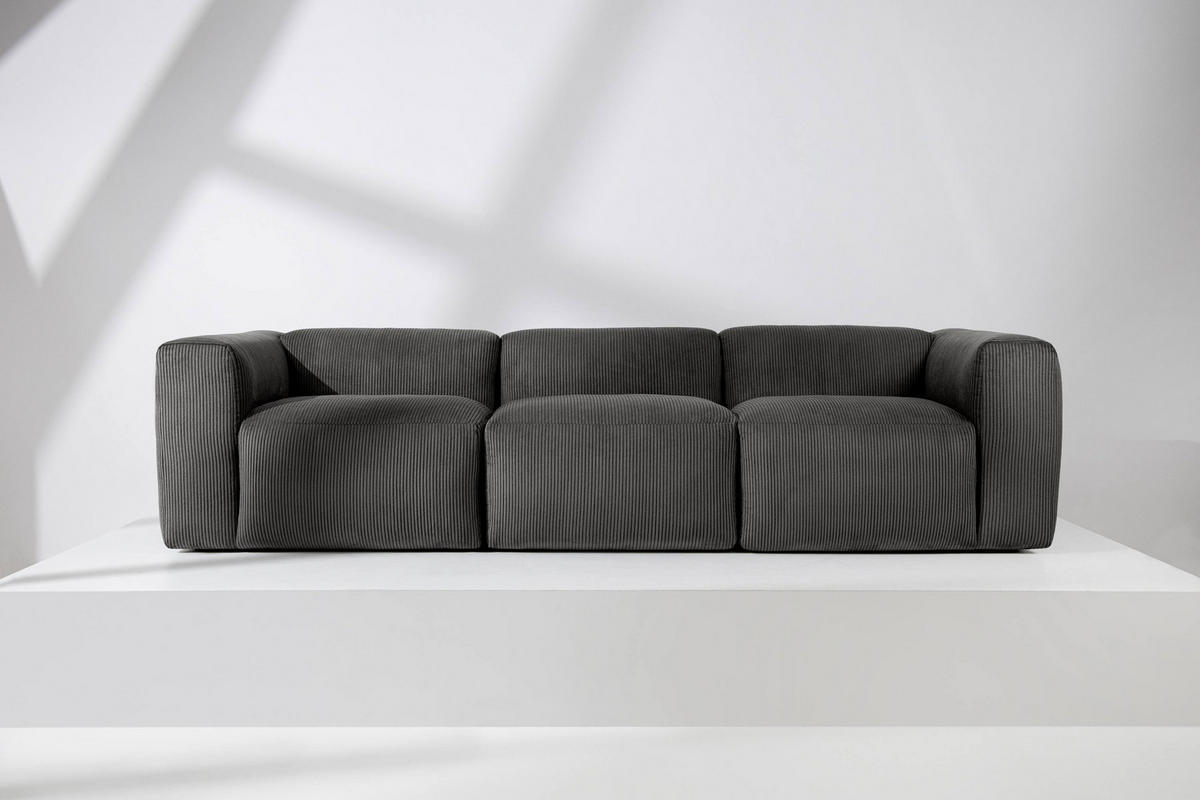 3-SITZER-MODULSOFA BUFFO mit extrem weicher und bequemer Sitzfläche, Kordstoff, grau - Grau, Textil (290/73/96cm) - KONSIMO®
