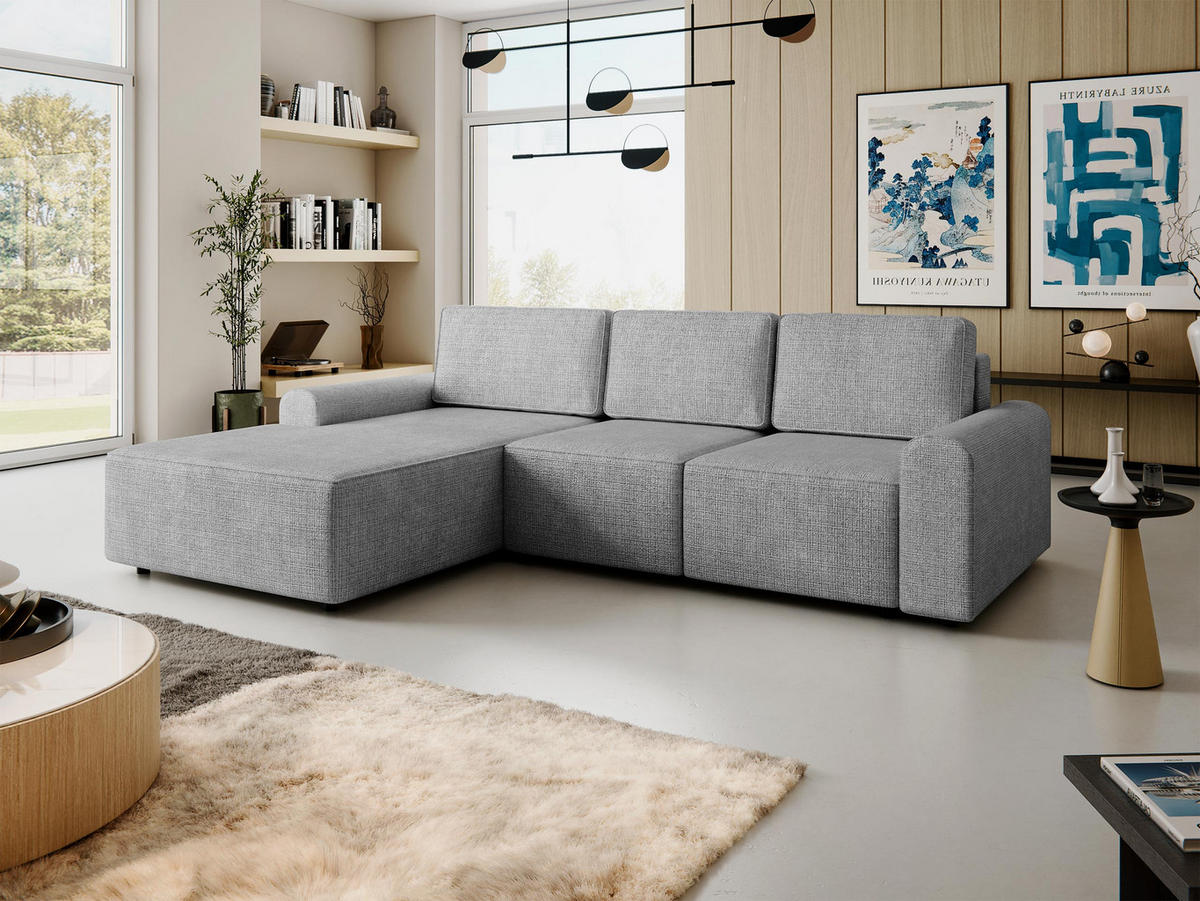 ECKSOFA Bella L, Seite: Links - Hellgrau/Schwarz, Holz/Kunststoff (258/168cm) - MIRJAN24