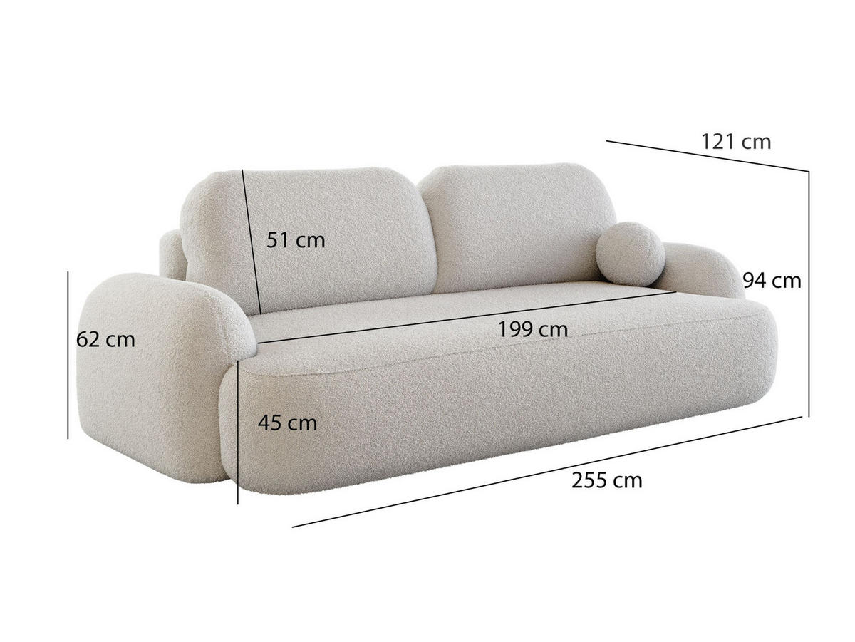 SOFA MOLLY mit Schlaffunktion TERRA FROTTE 14 mit Stauraum - Schwarz, Textil (121/94/255cm) - Bedante
