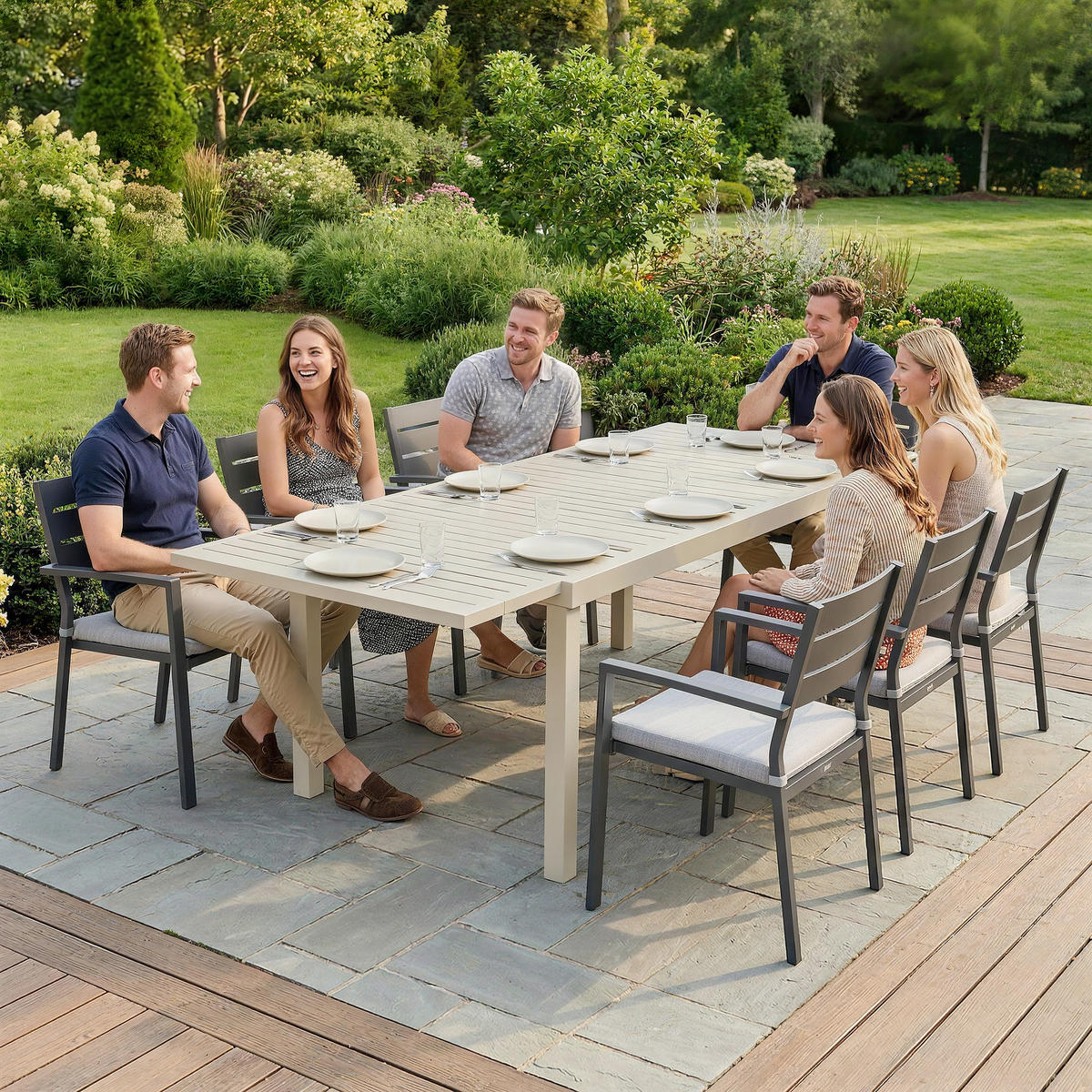 GARTENTISCH DE-14179 150-225 cm, für 6-8 Personen Weiß - Weiß, Metall (225/85/75cm) - ComfortXL