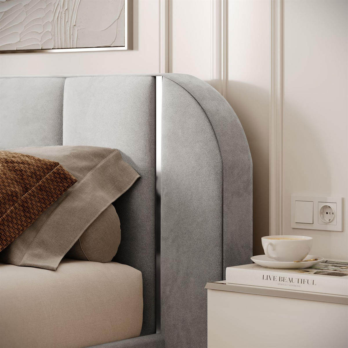 BETT AMARA SILVER 160x200 gepolstert mit Stauraum und Lattenrost, Royal Velvet 251 - Grau, Textil (160/200cm) - Lookway