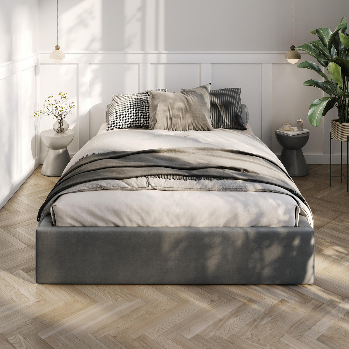POLSTERBETT 140x200cm Bett mit Stauraum Lattenrost Graphit - Graphitfarben, Holz/Holzwerkstoff (140/200cm) - Muralo