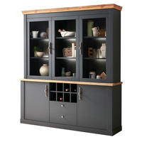BUFFETSCHRANK grau, Wotan Eiche Landhaus, Vitrinenschrank mit Soft-Close-Funktion - Silberfarben/Eiche Wotan, Glas/Holzwerkstoff (184/205/44cm) - Furn.Design