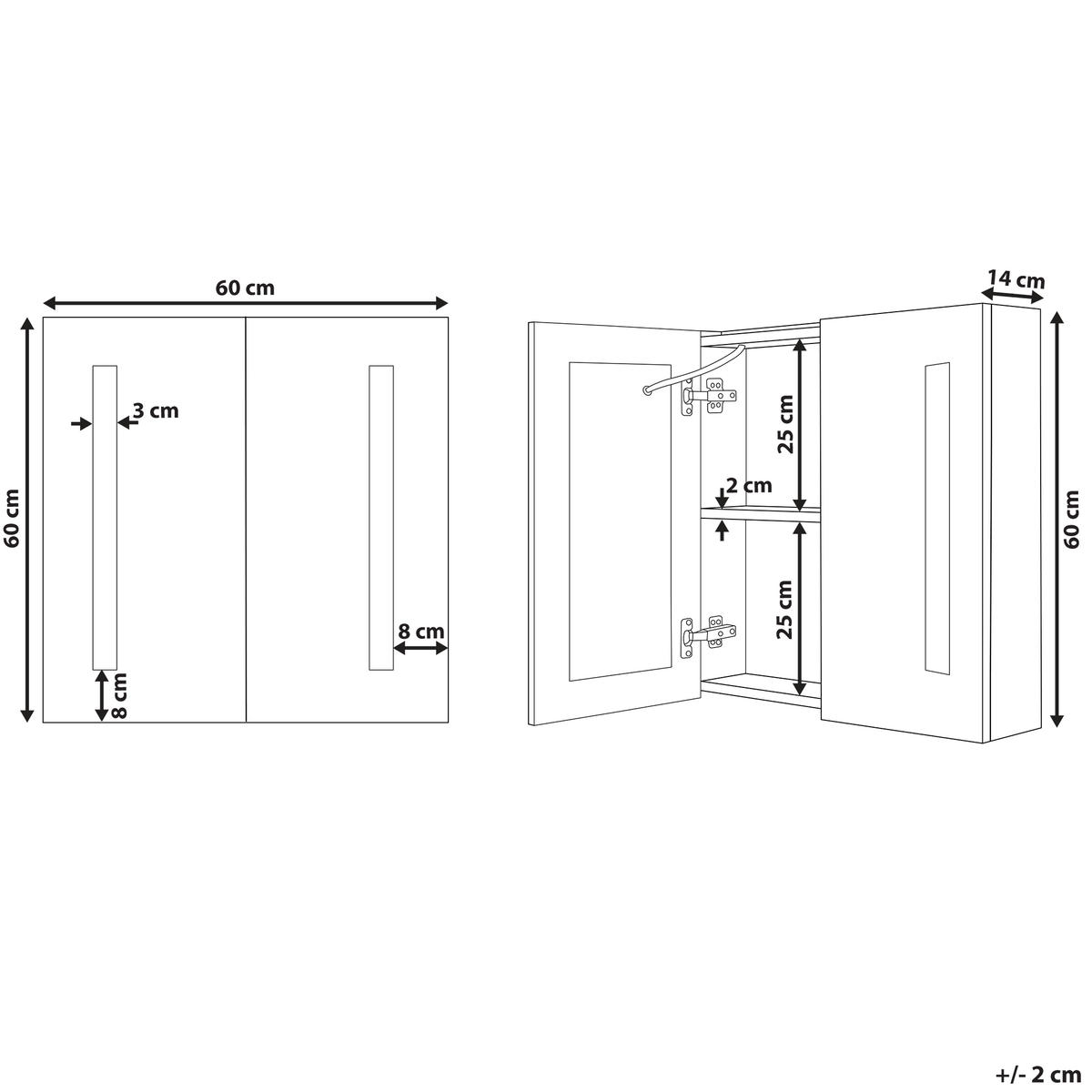 BAD SPIEGELSCHRANK weiß/silber mit LED-Beleuchtung 60/60 cm Chabunco - Silberfarben/Weiß, Holz (60/60/14cm) - Beliani