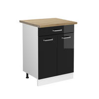 KÜCHENUNTERSCHRANK R-Line Schwarz Hochglanz 60 cm mit Schublade AP Eiche - Schwarz Hochglanz/Schwarz, Holzwerkstoff (60/81.6/60cm) - Vicco