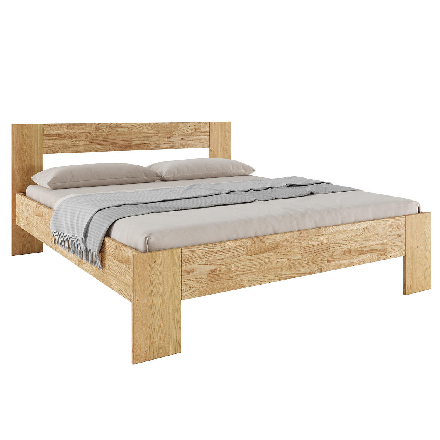 MASSIVHOLZBETT - Wildeiche massiv - Eichefarben, Holz (200/200cm) - home24