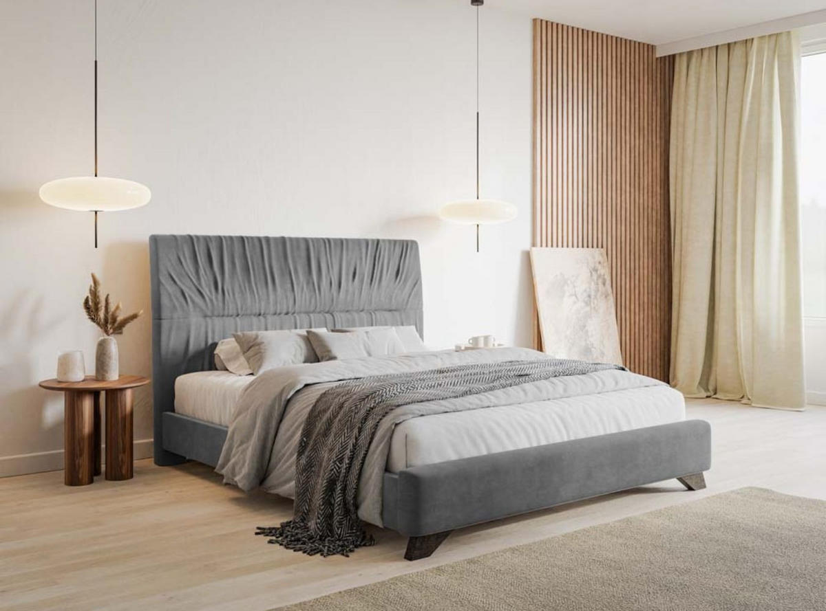 POLSTERBETT Llana Grau Samt 160/200 cm - Braun/Grau, Holz/Textil (160/200cm) - Selsey