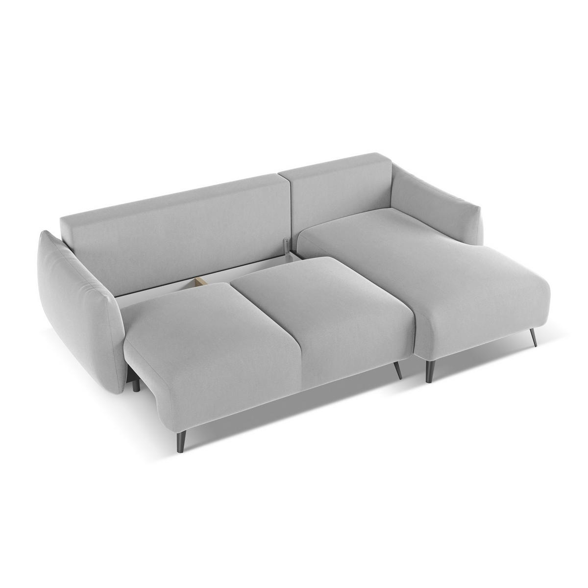 ECKSOFA mit Schlaffunktion Samt Stoff Grau - Schwarz/Grau, Textil/Metall (242/162cm) - LaMiaSofa