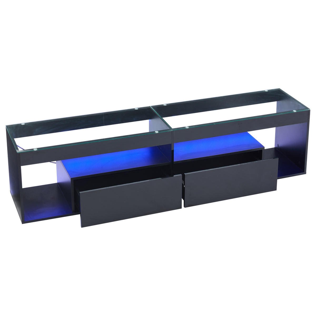 LOWBOARD 180/40/46 cm in Schwarz mit LED-Beleuchtung und 2 Schubladen - Schwarz, Holzwerkstoff (180/46/40cm) - Flora Grace