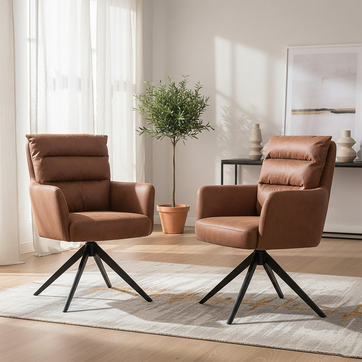 ARMLEHNSTUHL Mika-Alva 2er-Set - Schwarz/Braun, Textil/Metall (59/94/66cm) - DUBI Möbel