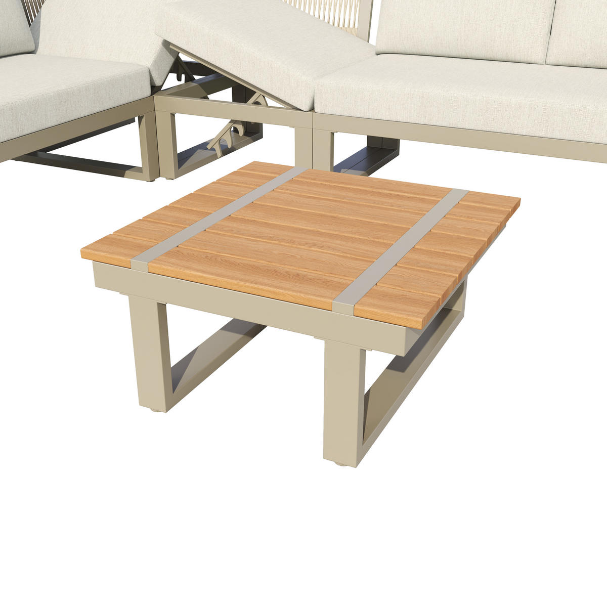 LOUNGEGARNITUR aus Stahl & Polyester Beige mit umbaubarer Liegefunktion - Beige, Metall - Modfu