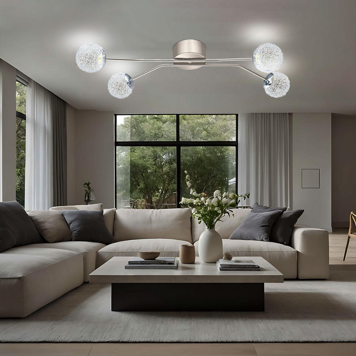 LED DECKENLEUCHTE Stahl Silber Kugeln - Silberfarben, Glas (82/30.5/17cm)