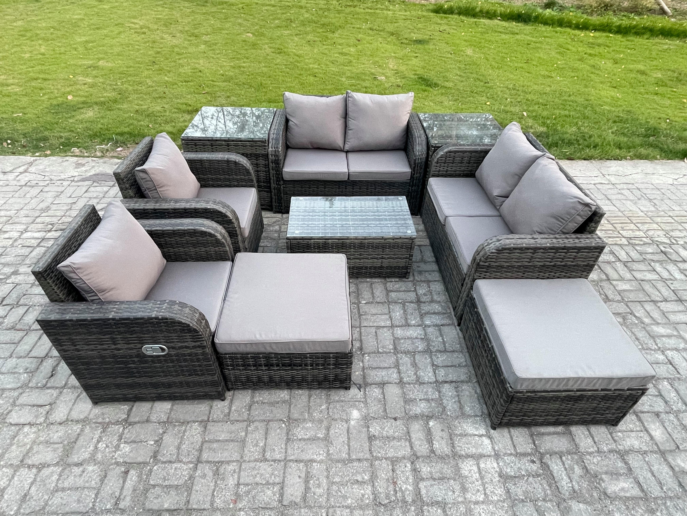 LOUNGESOFA-SET Polyrattan Dunkelgrau 8-Sitzer - Dunkelgrau, Metall - Fimous