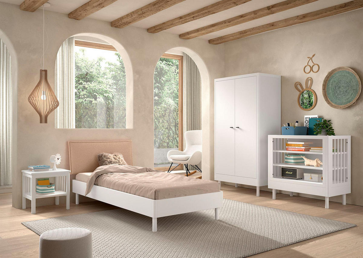JUGENDZIMMER SET 90x200 Keeley Buche Weiß Holz Regal Komfort Stabil - Weiß, Holz (55/180/100cm) - 58aufmkessel