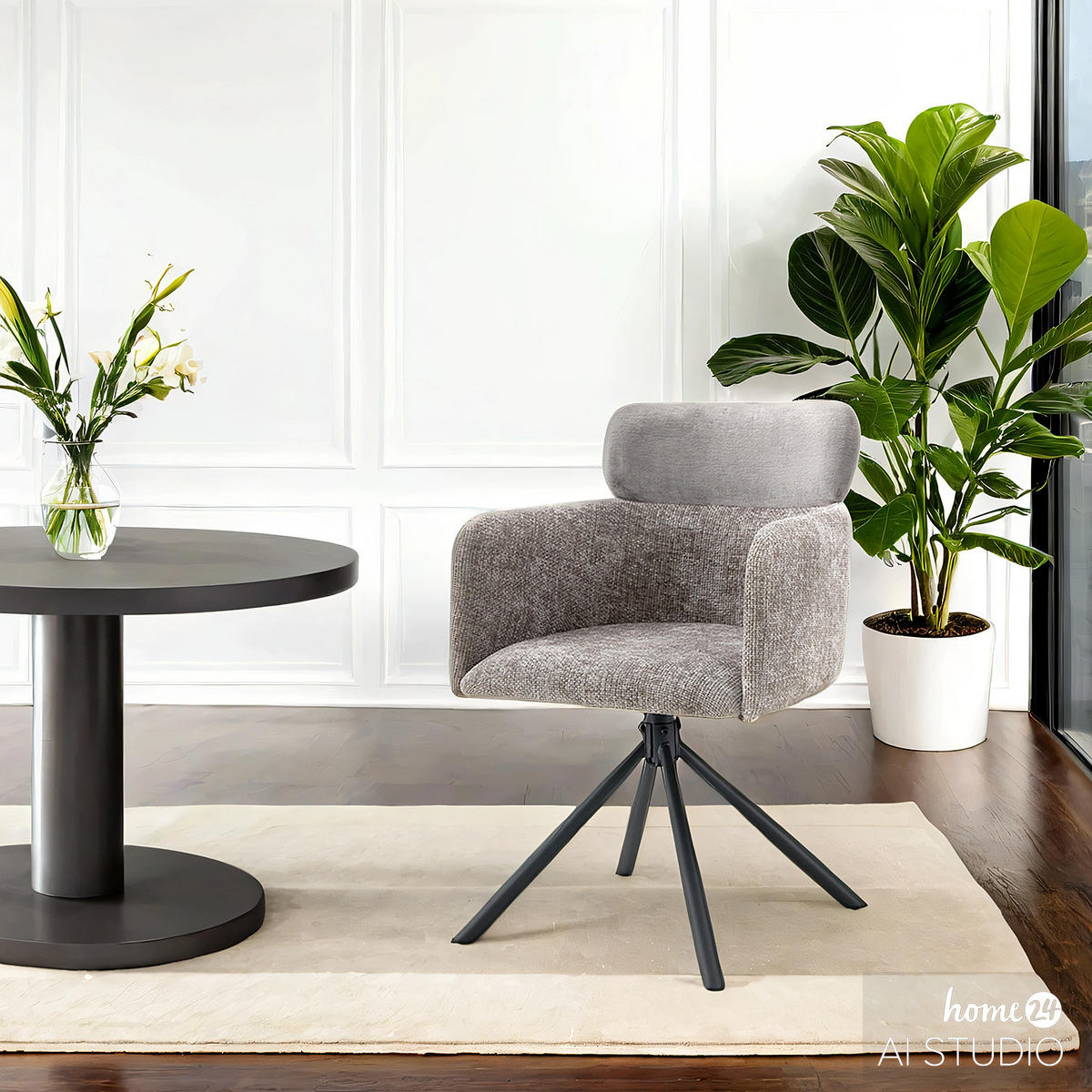 DREHBARER ARMLEHNENSTUHL - Chenille / Eisen - Grau / Schwarz - Grau, Textil/Metall (59/87/62cm) - home24
