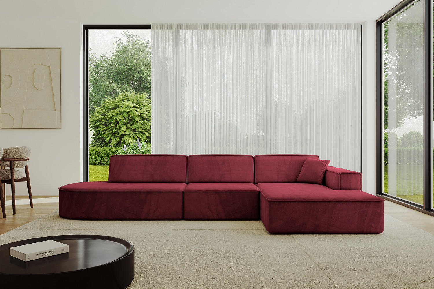ECKSOFA Ottomane Rechts IREA-L2-v4 - 327x165x77 cm Bordeauxrot - Bordeaux, Holzwerkstoff/Textil (327/165cm) - ALTDECOR