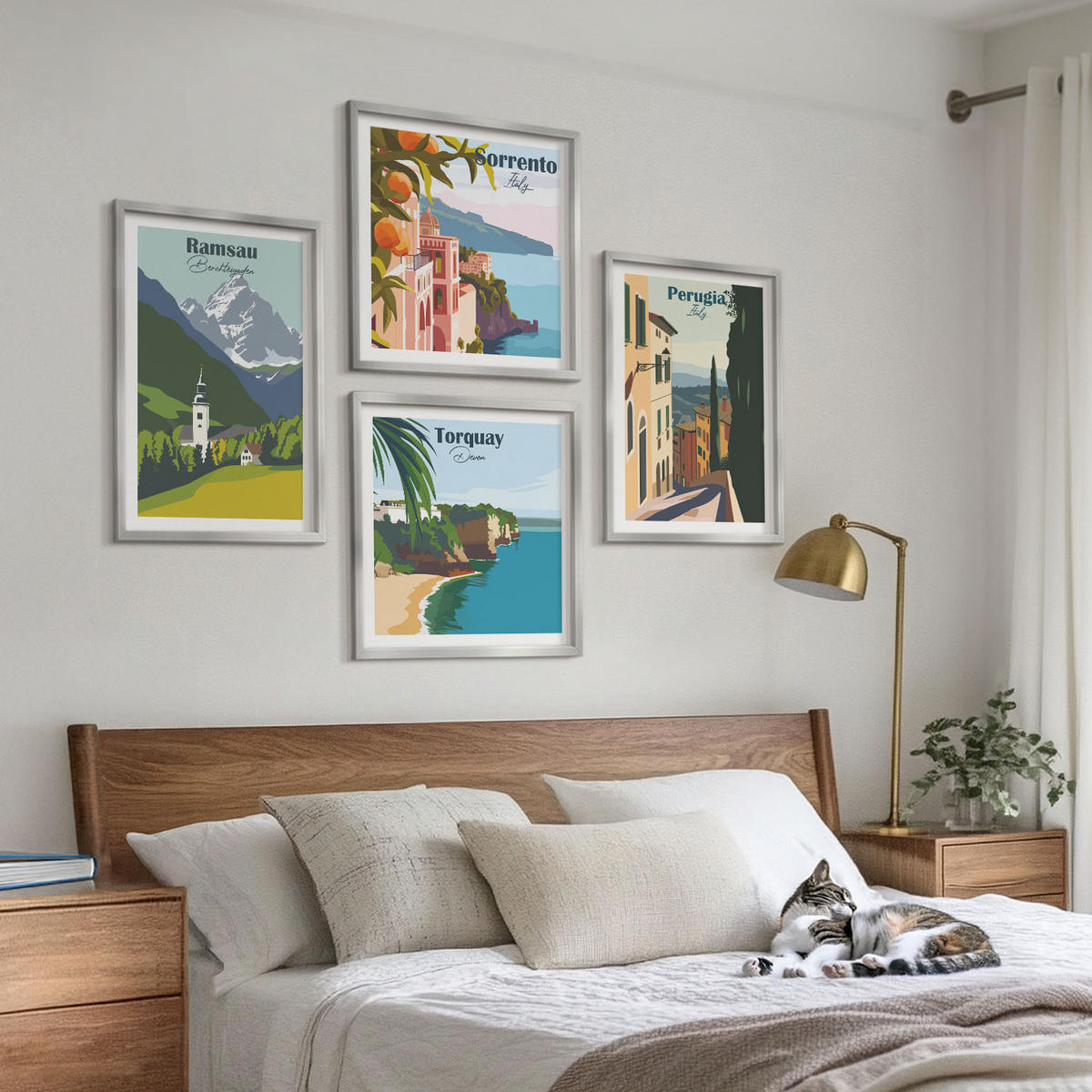 BILDER SET 4er Set - 50x50 cm & 40x60 cm Silberner Rahmen - Berglandschaften und Städte - Silberfarben, Kunststoff (50/50cm) - TULUP