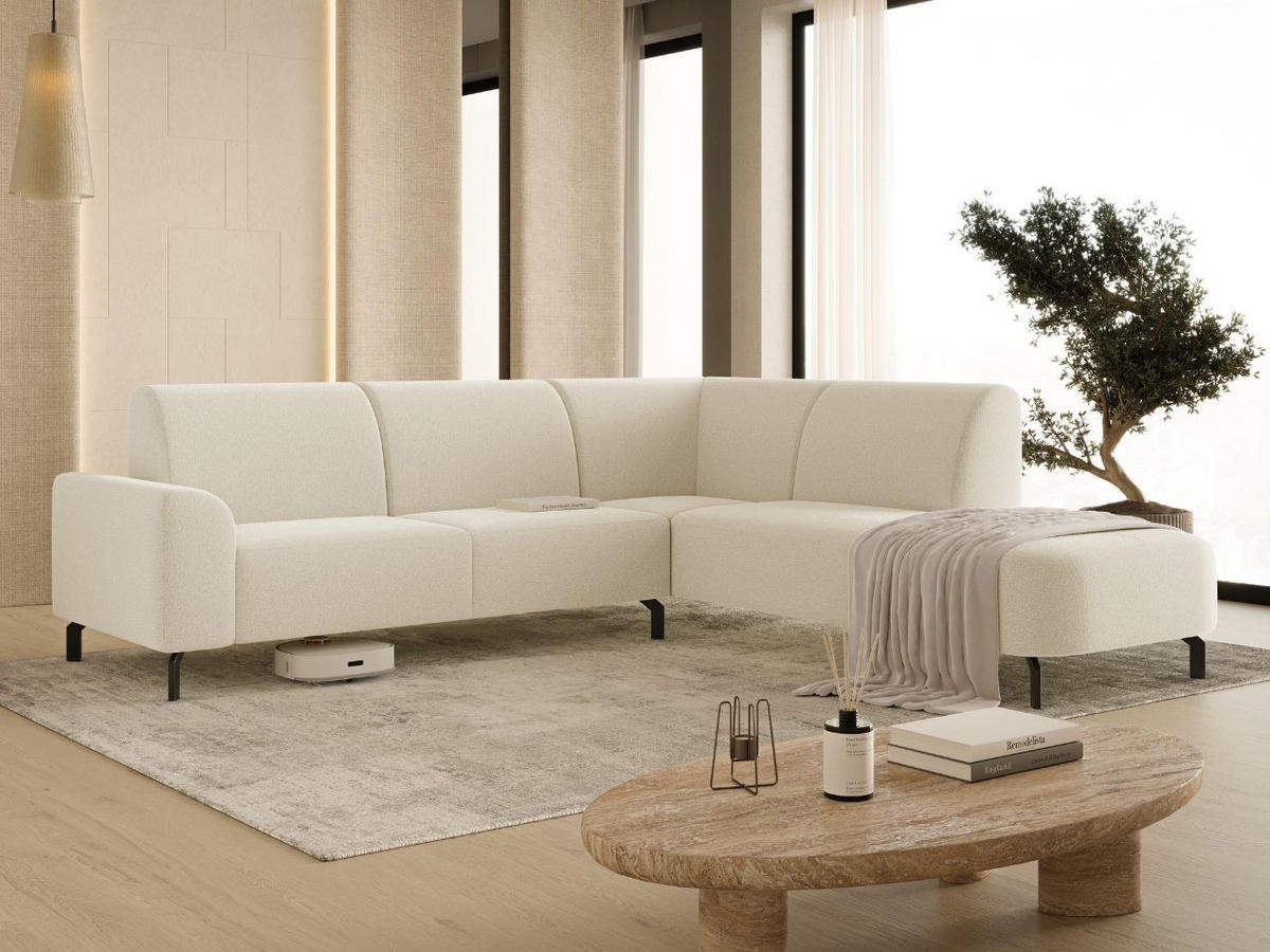 ECKSOFA Regento Creme Rechts - Creme/Schwarz, Holz/Textil (218/277cm) - Graingold