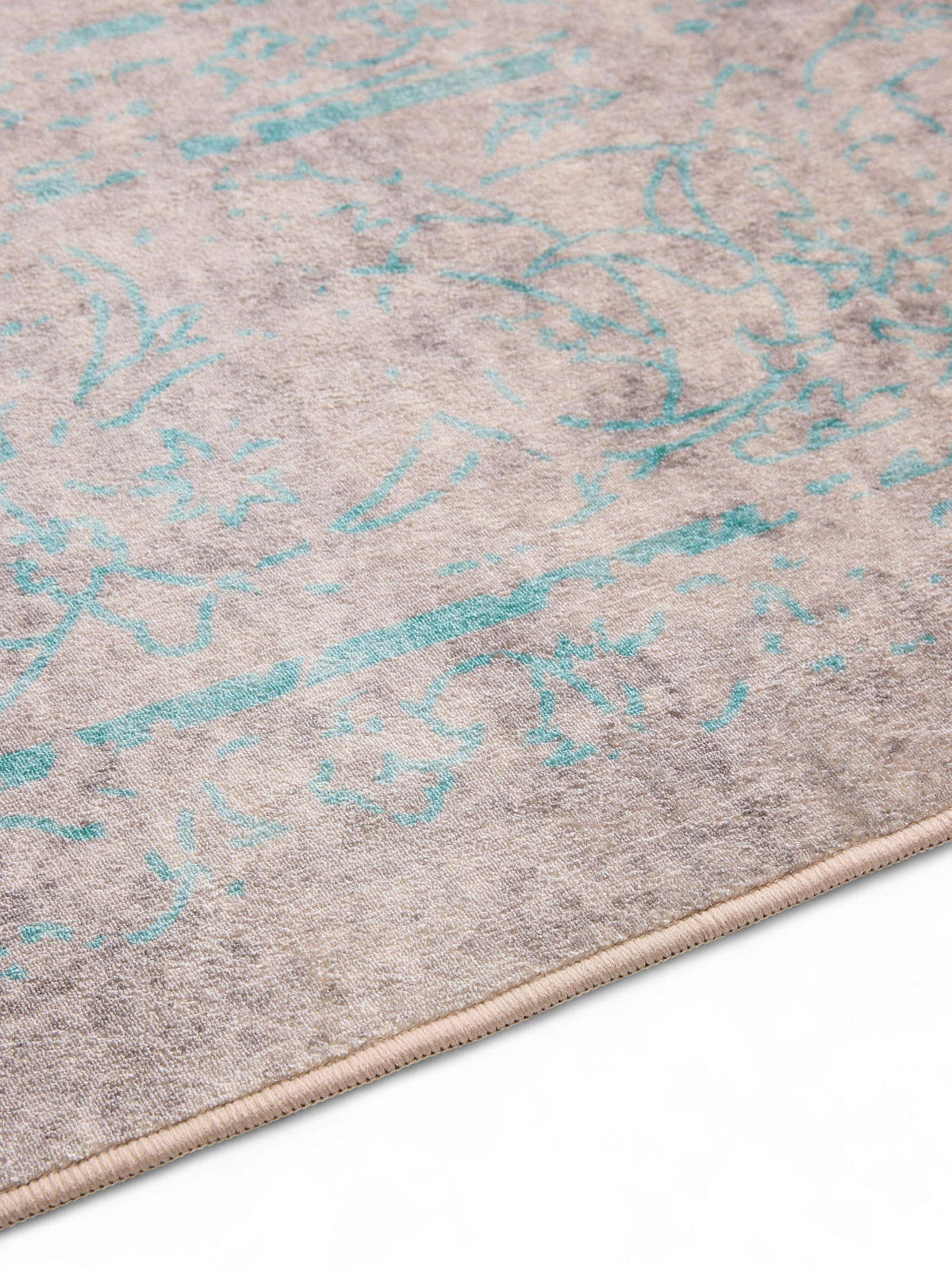 VINTAGE-TEPPICH Miray waschbar 80/150 cm - Türkis/Grau, Kunststoff (80/150cm) - benuta Nest