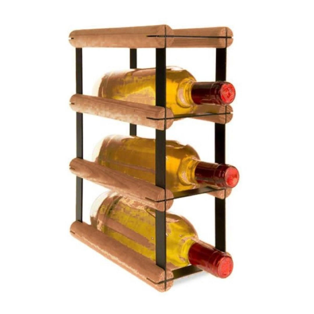 WEINREGAL Vinotega Mod Metal 32,5x12,5x24,5 cm 1x3 Flaschen Massives Kiefernholz Braun Geölt - Braun, Holz (12.5/32.5/24.5cm) - PROREGAL