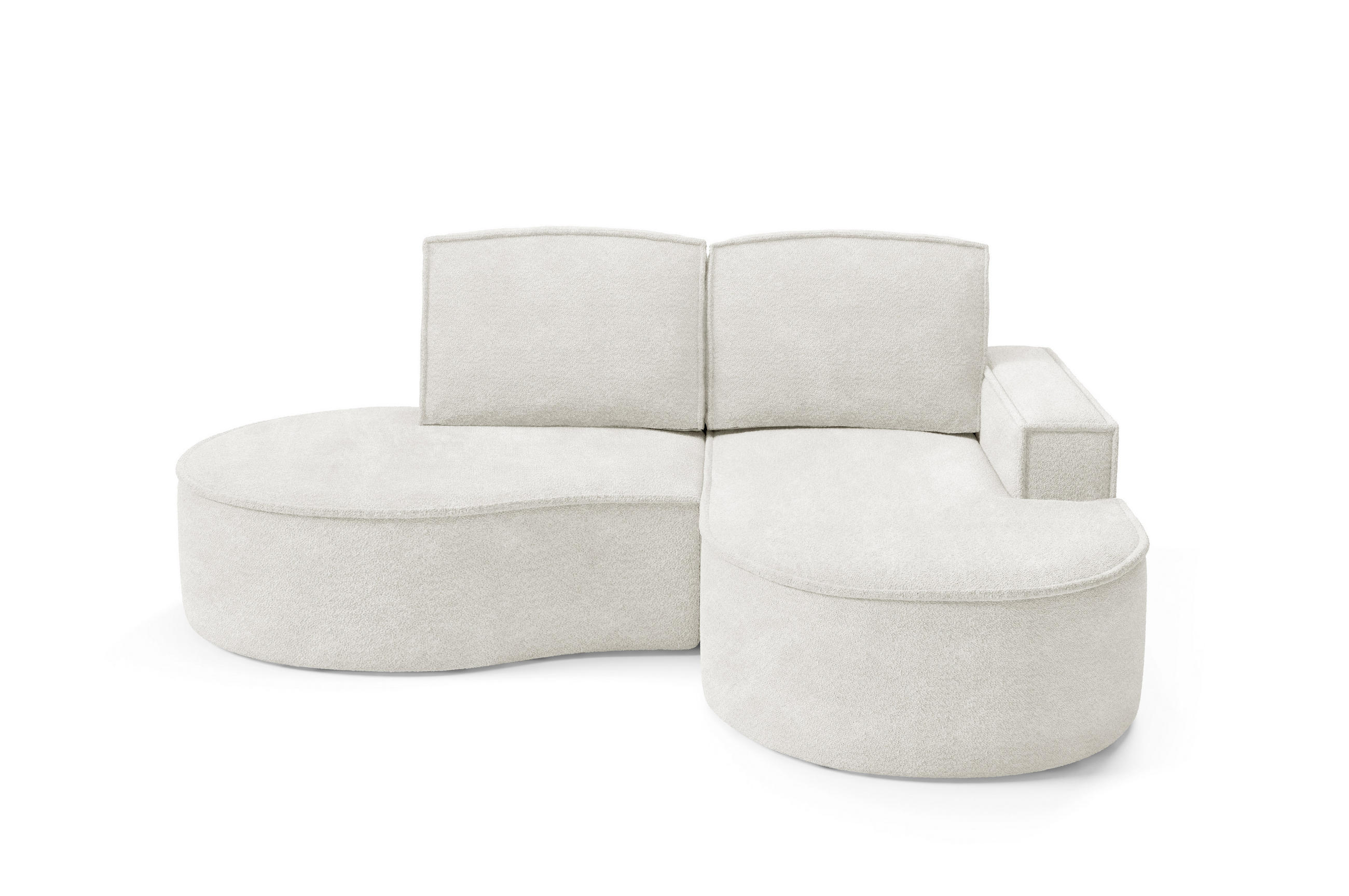 ECKSOFA MOLLY – Halbkreisförmig, Abriamo-Bouclé, Lose Kissen, Bouclé-Bezug, 210x157x88 cm, Rechts, Weiß - Weiß, Holz/Textil (210/157cm) - DomoHome