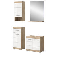 BADMÖBEL-SET weiß Hochglanz, Eiche 4-teilig 112 cm, Kombination mit viel Stauraum - Weiß Hochglanz/Eichefarben, Holzwerkstoff (112/191/34cm) - Inn.Furn