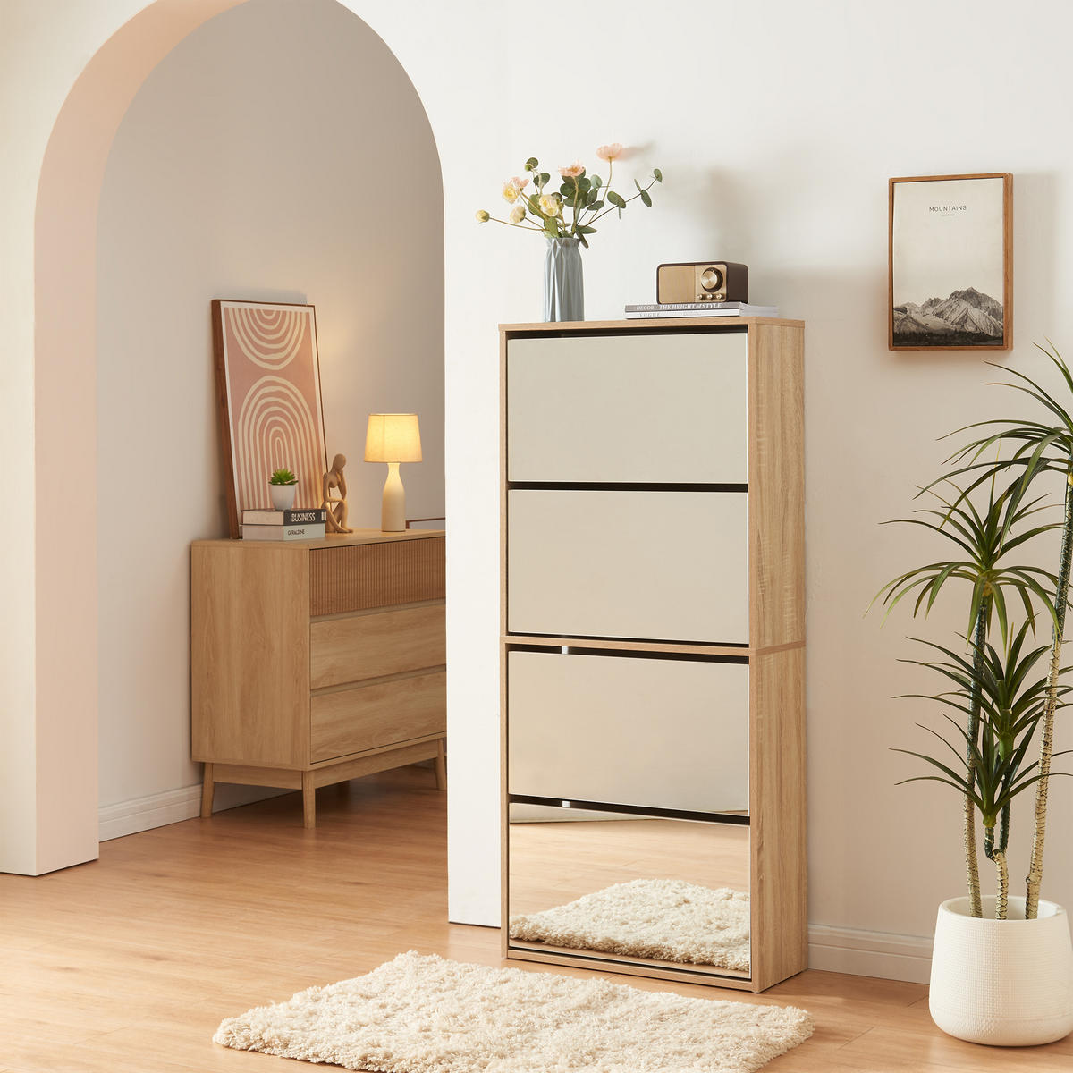 SCHUHKIPPER Lund - Sonoma Eiche, Holzwerkstoff (24/134/60cm) - [en.casa]
