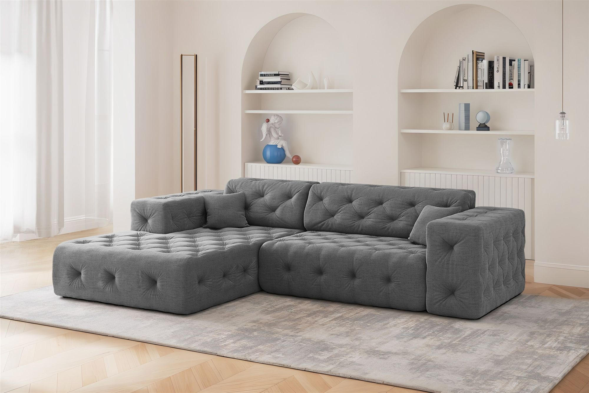 ECKSOFA Chantal In Moly - Anthrazit, Holzwerkstoff/Textil (266/171cm) - Fun Möbel