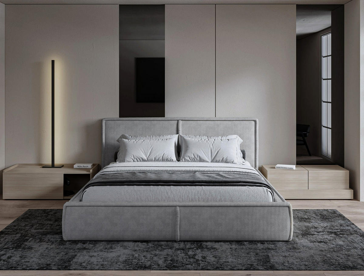 ČALOUNĚNÁ POSTEL Cordo Olivový manšestr 180x200 cm - černá/světle šedá, textil/plast (180/200cm) - Selsey
