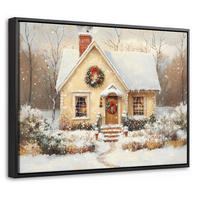LEINWAND Bilder mit Rahmen - Weihnachten - Zuhause - Winter - Schnee - 40x30 - Creme, Textil (40/30cm) - MuchoWow