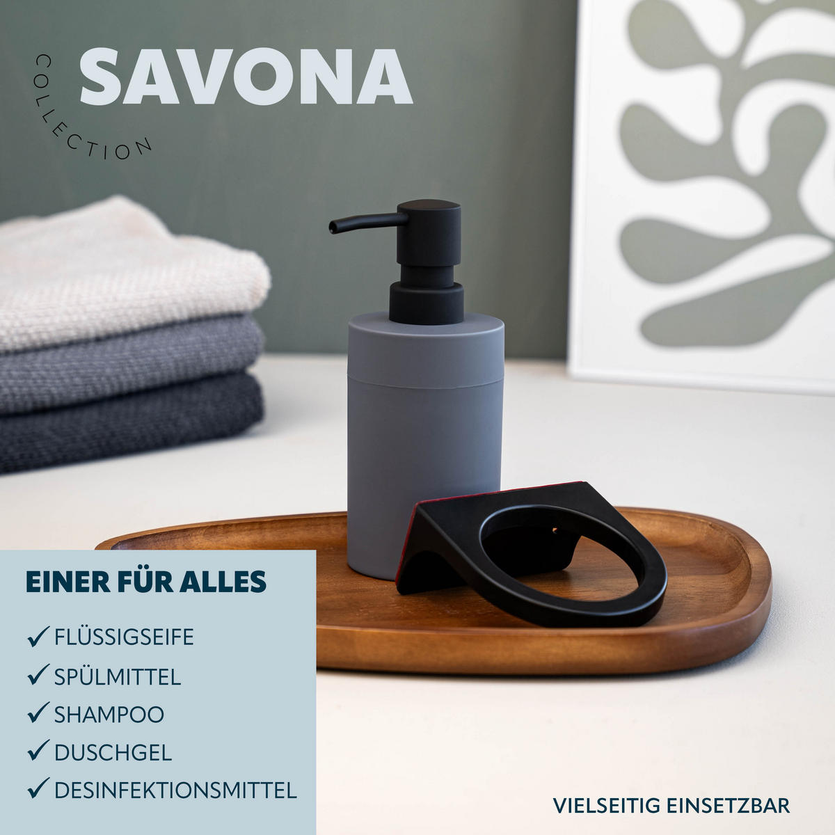 SEIFENSPENDER SAVONA Softtouch, grau, rund - Grau, Kunststoff (9/16/10.5cm) - bremermann