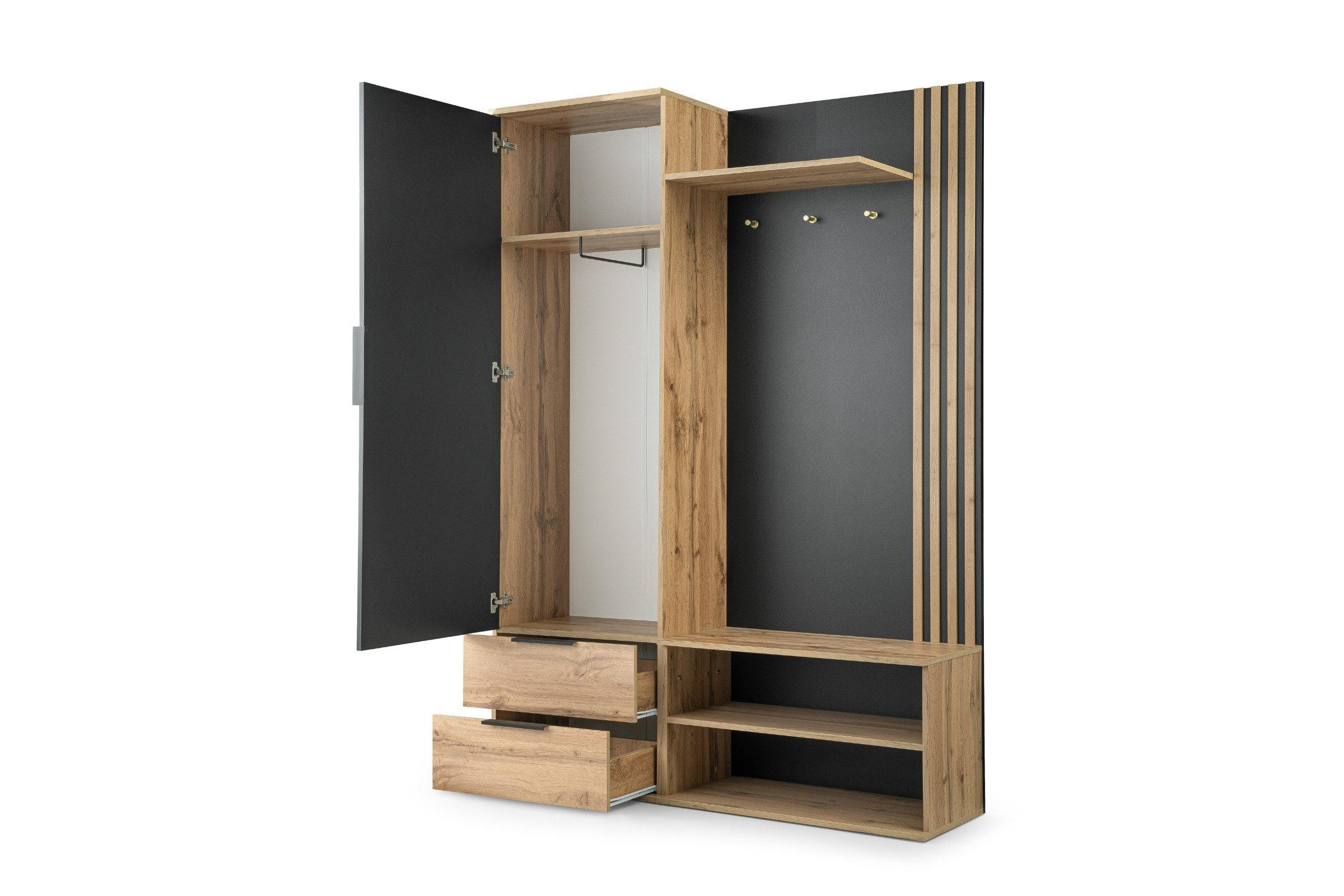 GARDEROBE LEONI 140/200 in Eiche Wotan / Schwarz - Eiche Wotan/Schwarz, Holzwerkstoff (140/200/40cm) - Deine Möbel 24