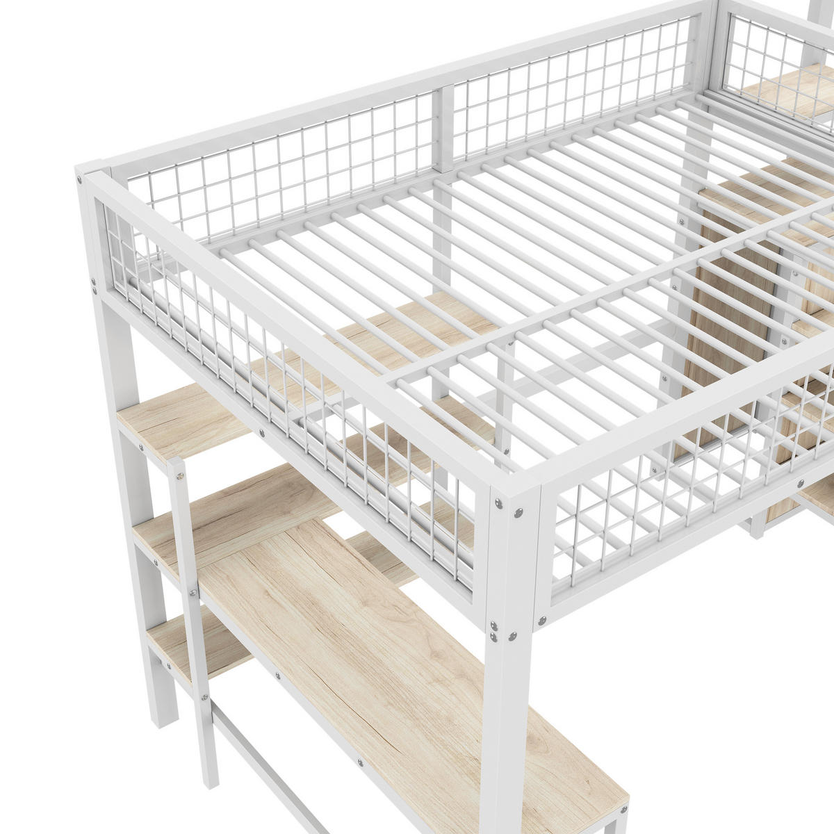 HOCHBETT 140x200cm Weiß Metall Ablageleiter Regale Schreibtisch Einbauschrank - Weiß, Holz (140/200cm) - FLIEKS