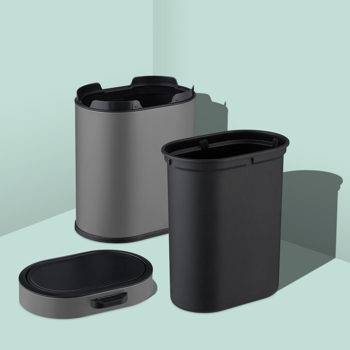 MÜLLEIMER - Grau, Kunststoff/Metall (24/29.5/19.5cm) - Relaxdays