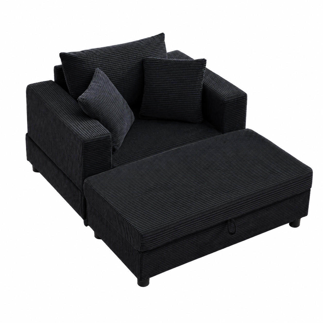 SOFA Cord Schwarz mit Stauraum und mit Kissen - Schwarz, Holzwerkstoff/Kunststoff (137.5/89/81cm) - WISHDOR