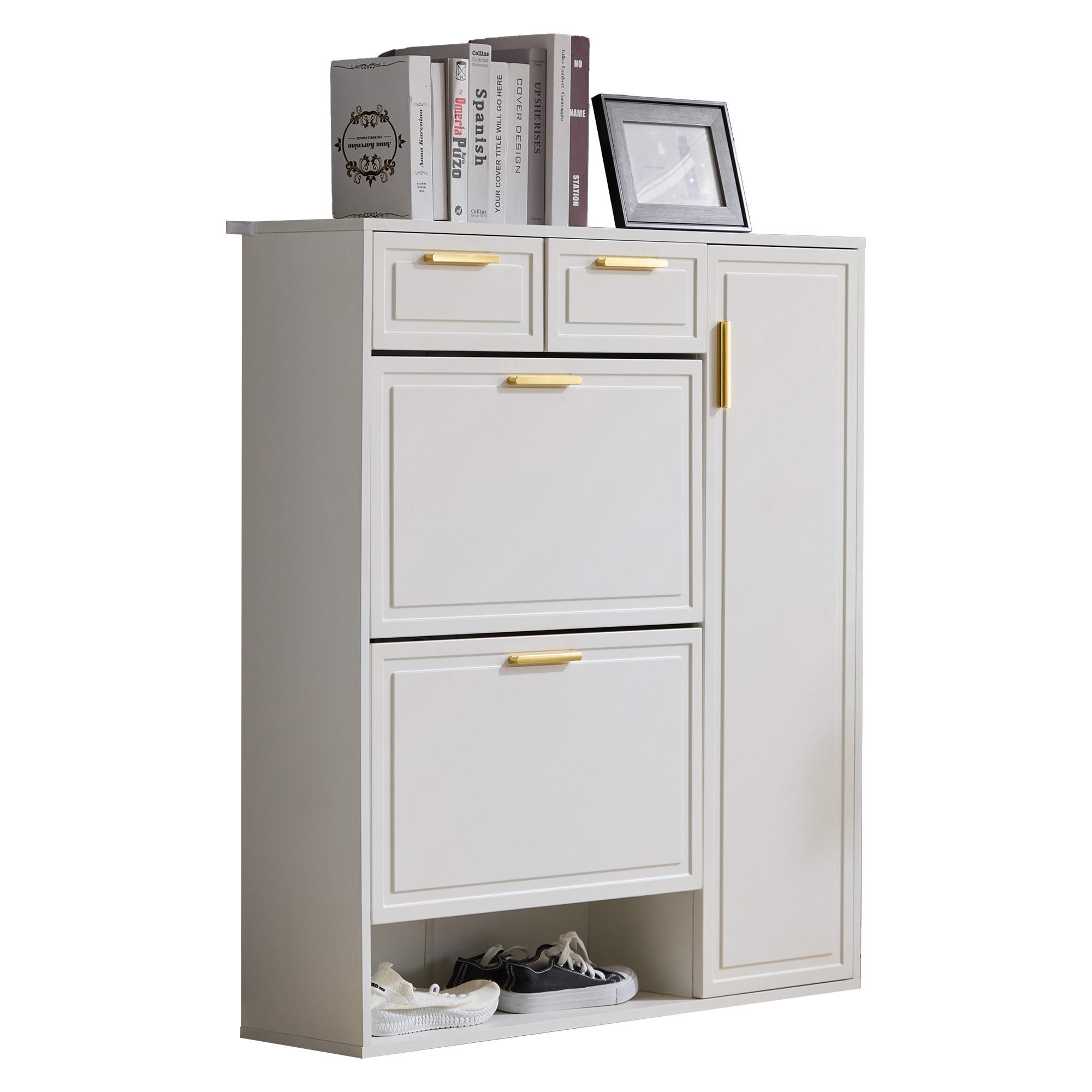 SCHUHSCHRANK mit verstellbaren Regalen und Schubladen, Weiß - Weiß, Holzwerkstoff (24/107/95cm) - Urban Meuble