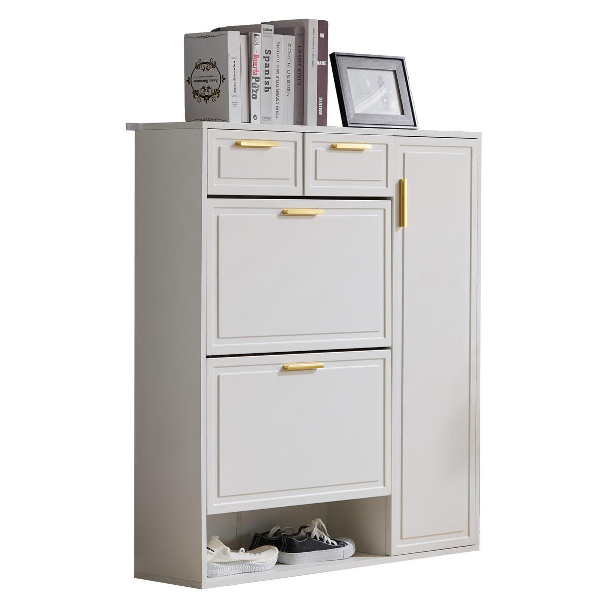 SCHUHSCHRANK mit verstellbaren Regalen und Schubladen, Weiß - Weiß, Holzwerkstoff (24/107/95cm) - Urban Meuble