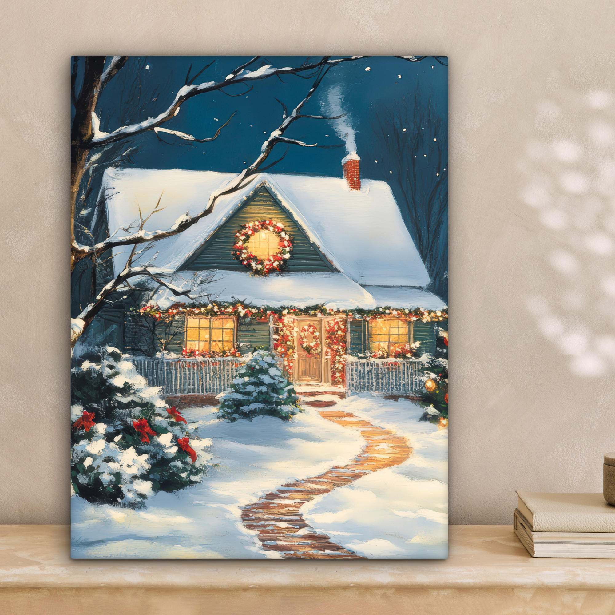 LEINWANDBILD Weihnachten - Weihnachtsbaum - Winter - Zuhause - Schnee 30x40 cm - Smaragdgrün, Textil (30/40cm) - MuchoWow