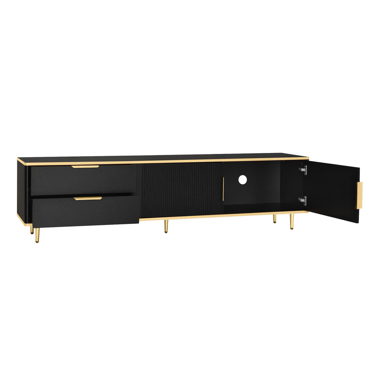 TV-LOWBOARD aus MDF und Spanplatte 170x37x45 cm Schwarz-Gold mit 2 Schubladen und Stauraum - Schwarz, Holzwerkstoff (170/45/37cm) - IVMEU